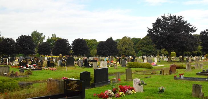 Graves in the cemetery grounds