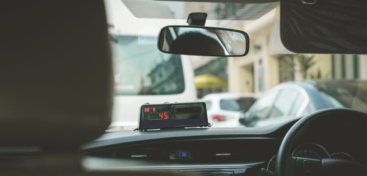 The interior of a taxi