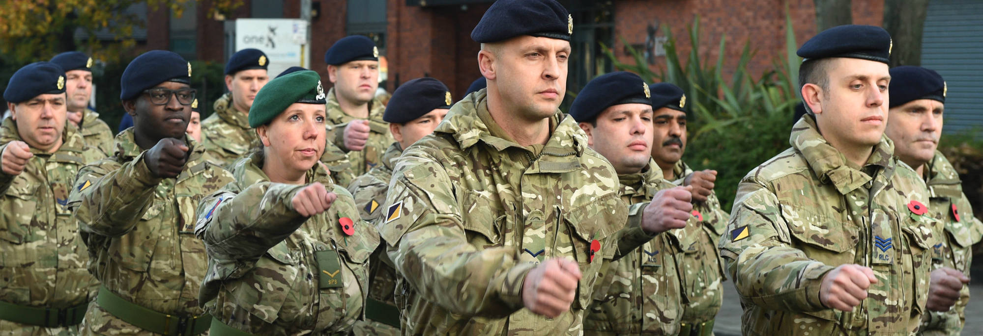 Members of the armed forces marching in Middlesbrough