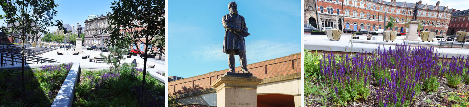 Newly-renovated Exchange Square on a sunny day